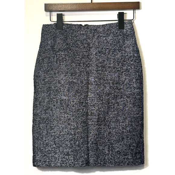 Ann Taylor Petite 2P Tweed Pencil Skirt Black White Wool Blend Lined Knee Length - Picture 1 of 4